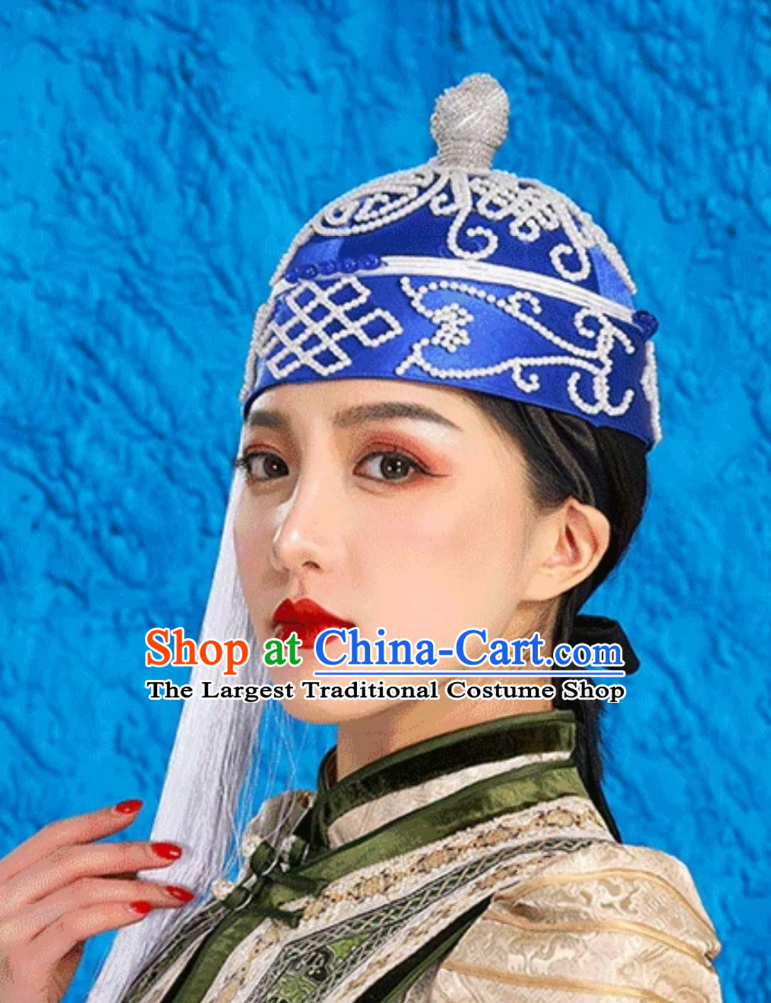 Tassel Landlord Hat Melon Shell Hat Blue Hat With Mongolian Ethnic Characteristics