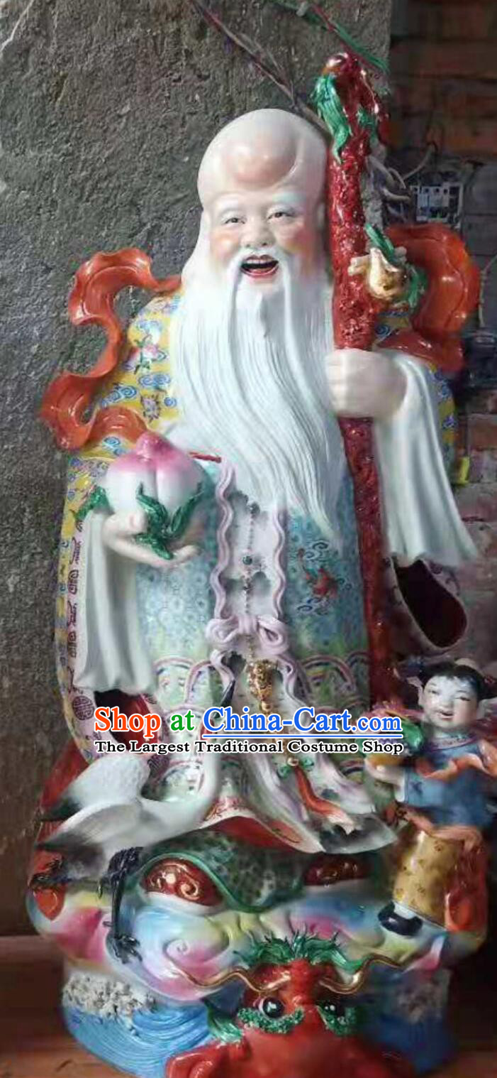 Handmade Porcelain Craft Traditional Chinese God of Longevity Figurine Jingdezhen Ceramic Statue