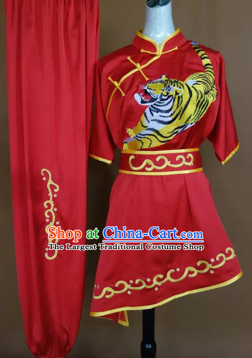 Chinese Traditional Kung Fu Red Uniform Professional Wushu Competition Embroidered Tiger Outfit Martial Arts Changquan Costumes