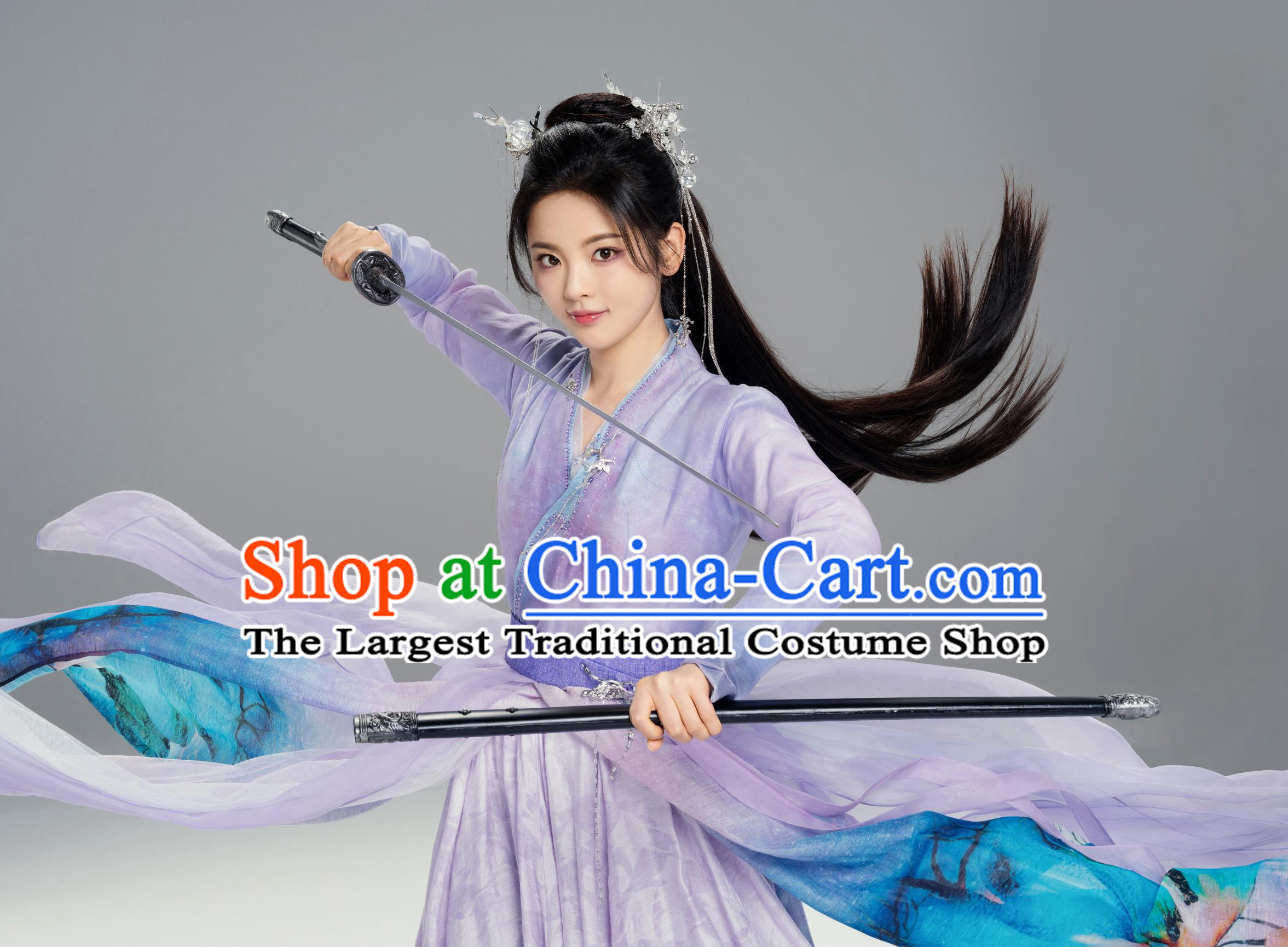 China Traditional Female Hanfu  Ancient Swordswoman Clothing TV Drama Love You Seven Times Fairy Xiang Yun Purple Dress