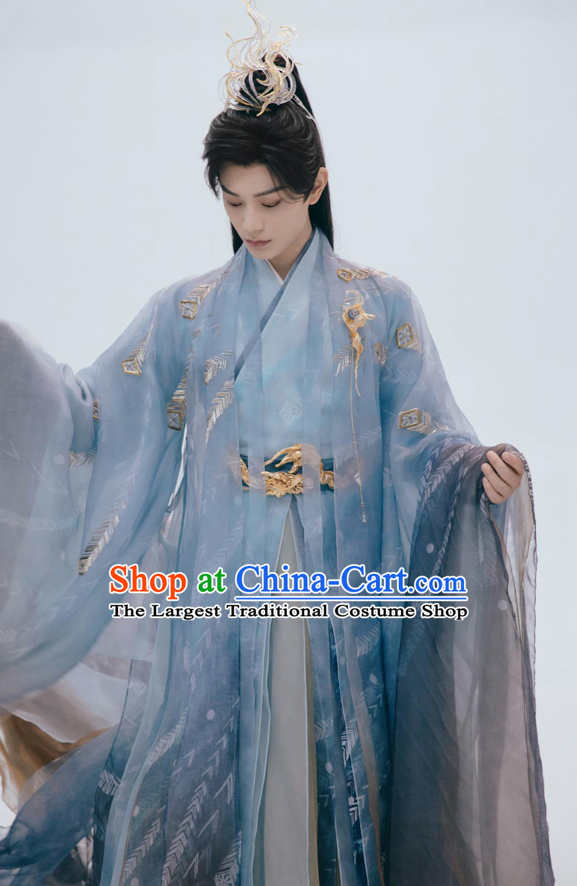 TV Drama Love You Seven Times Immortal Prince Chu Kong Blue Outfit China Traditional Hanfu Ancient Noble Childe Clothing