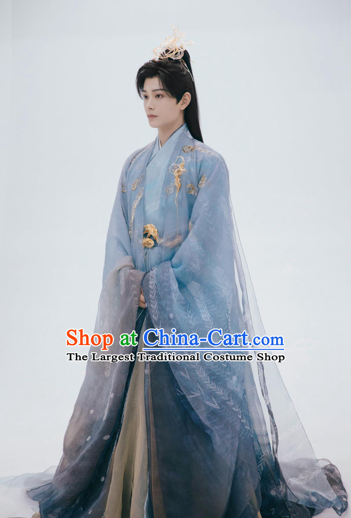 TV Drama Love You Seven Times Immortal Prince Chu Kong Blue Outfit China Traditional Hanfu Ancient Noble Childe Clothing