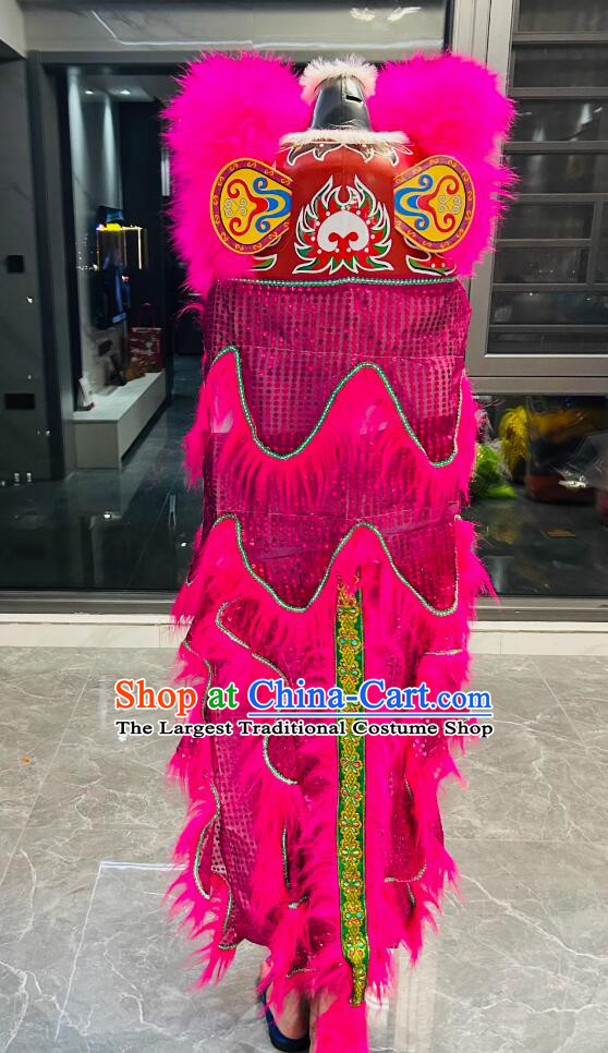 Chinese Traditional Lion Dance Costumes Professional Celebration Parade Pink Wool Lion Head Complete Set for Kids