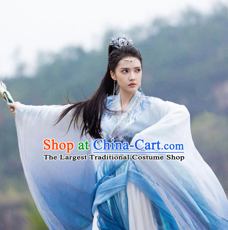 2024 Xian Xia TV Series The Last Immortal Fairy Princess Yan Shuang Blue Dresses Chinese Ancient Female Knight Clothing
