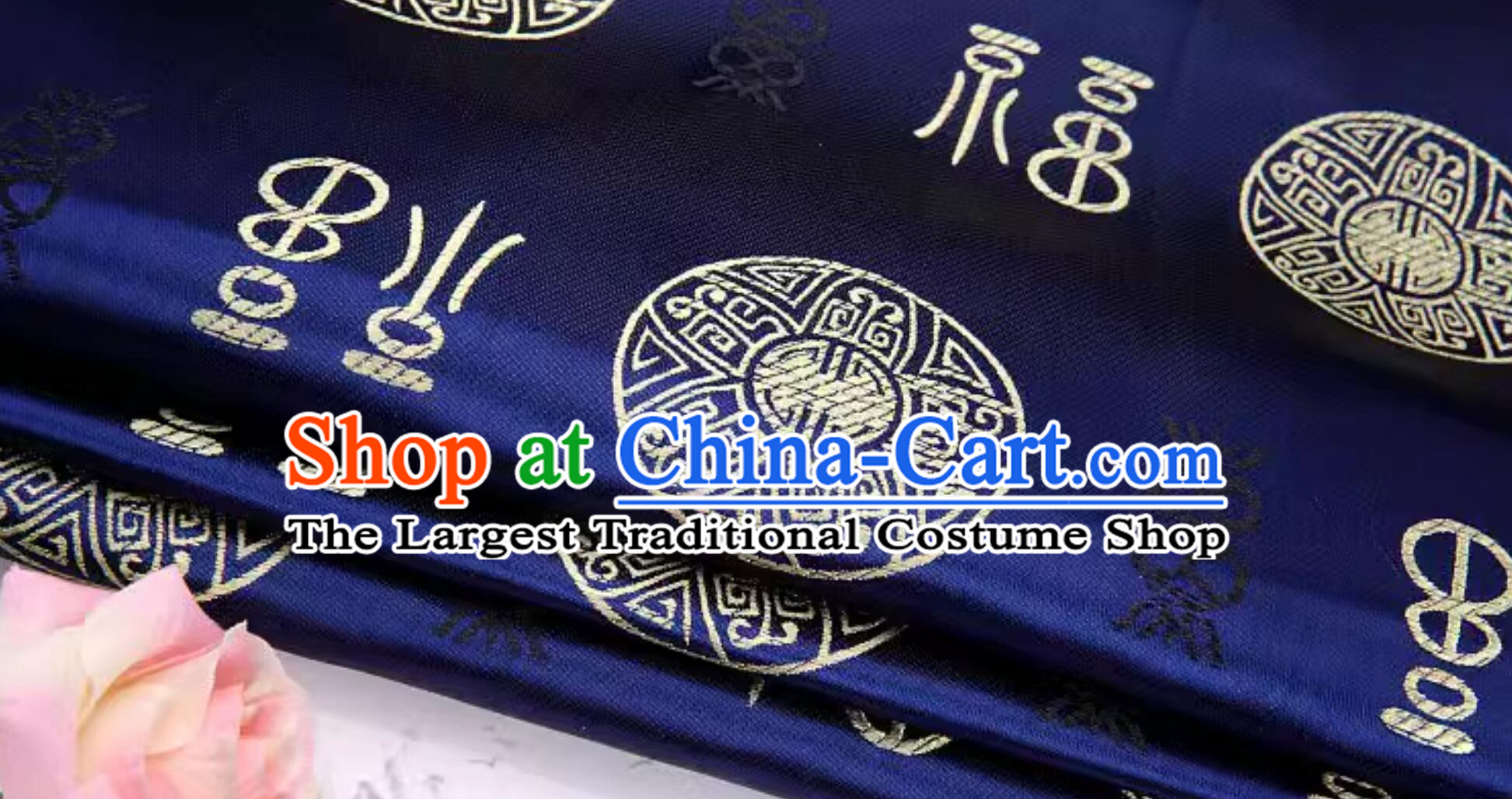 Oriental Material Chinese Royal Palace Style Traditional Lucky Pattern Design Dark Blue Brocade Fabric