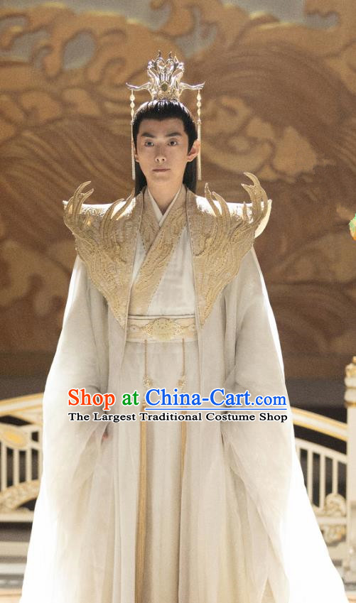 Chinese Ancient Royal King Clothing TV Series The Last Immortal Heaven Emperor Lan Feng White Garment Costumes