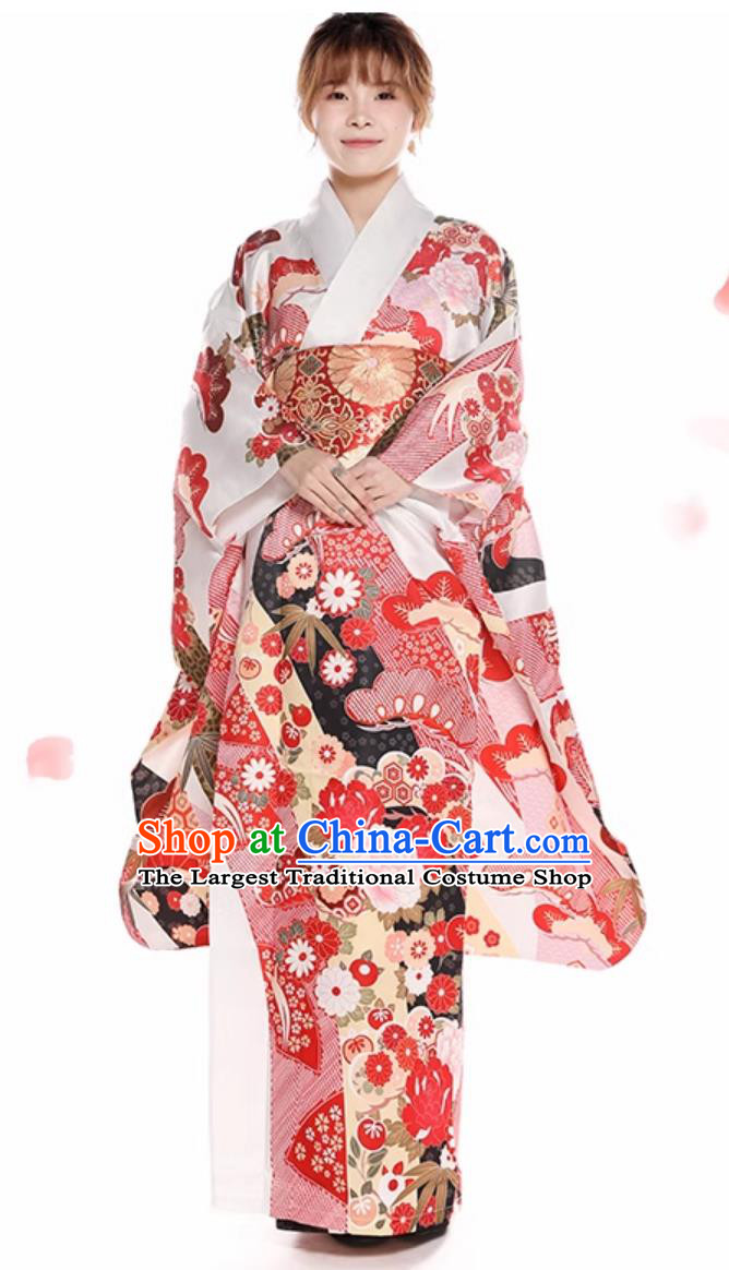 Top Japanese Traditional Garments Japan Classical Furisode Kimono National Pink Dress