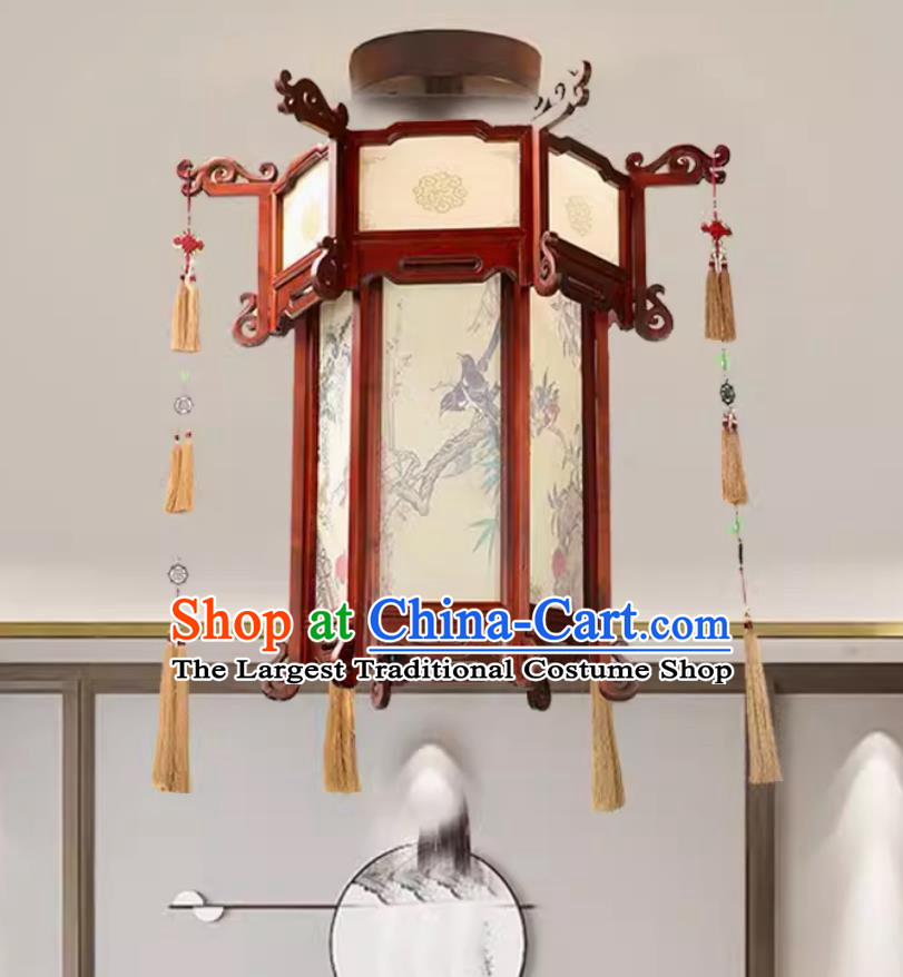 80cm Chinese Antique Palace Lantern Solid Wood Hexagonal Palace Lantern Yellow Sheepskin New Year Lantern