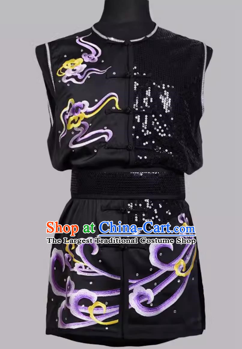 Embroidered Purple Phoenix Sequin Performance Suit Martial Arts Southern Boxing Suit Sleeveless