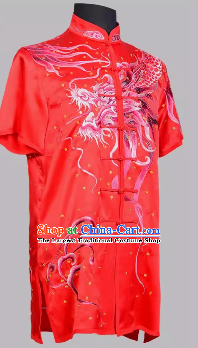 Martial Arts Uniforms Big Red Silk Quality Mulberry Silk Performance Uniforms High End Heavy Industrial Embroidery Stage Martial Arts Colorful Uniforms