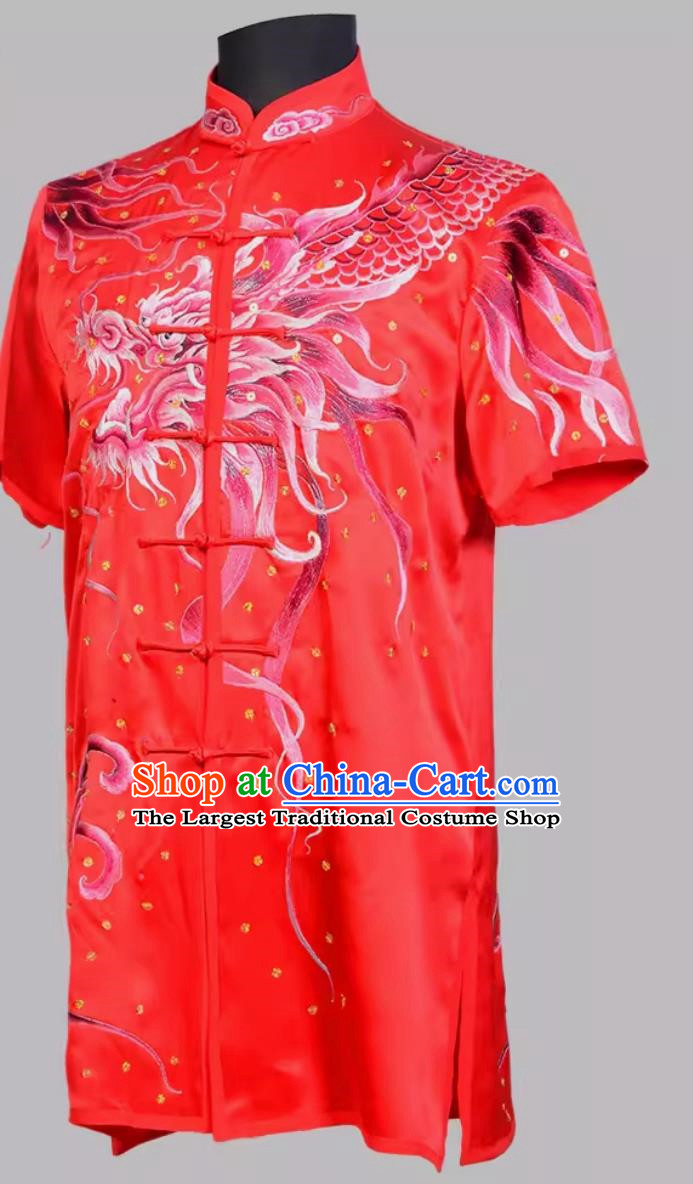 Martial Arts Uniforms Big Red Silk Quality Mulberry Silk Performance Uniforms High End Heavy Industrial Embroidery Stage Martial Arts Colorful Uniforms