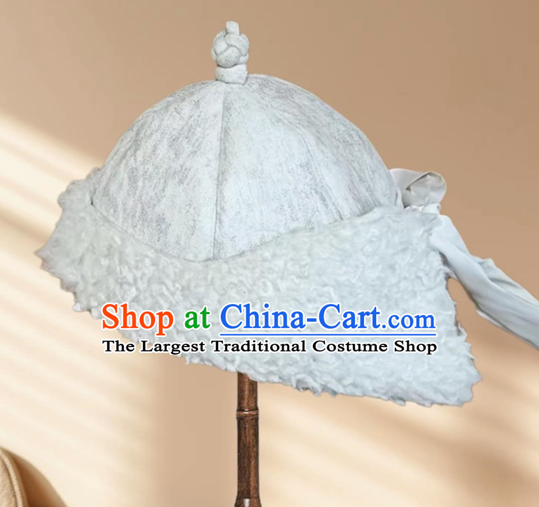 White Children Mongolian Fur Hat Ethnic Style Plus Cotton Hat Inner Mongolia Girl Lamb Wool Hat