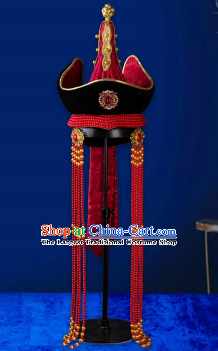 Mongolian Wedding Headdress Hat Princess Hat Heavy Industry Ethnic Dance Performance Female Bride Red Hair Accessories