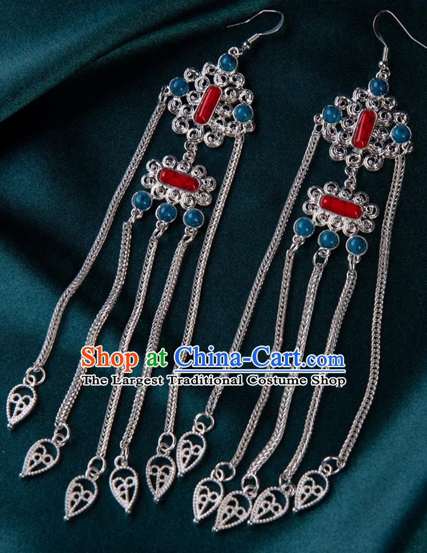 Tibetan Earrings Mongolian Exotic Long Tassel Earrings Ethnic Style Performance Earrings