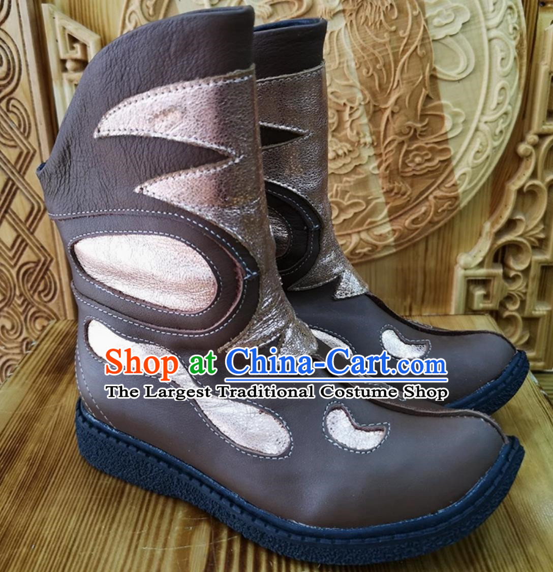 Brown Children Mongolian Boots Autumn And Winter Ethnic Style Leather Boots Genuine Leather Martin Boots Knight Boots Dance Performance Boots
