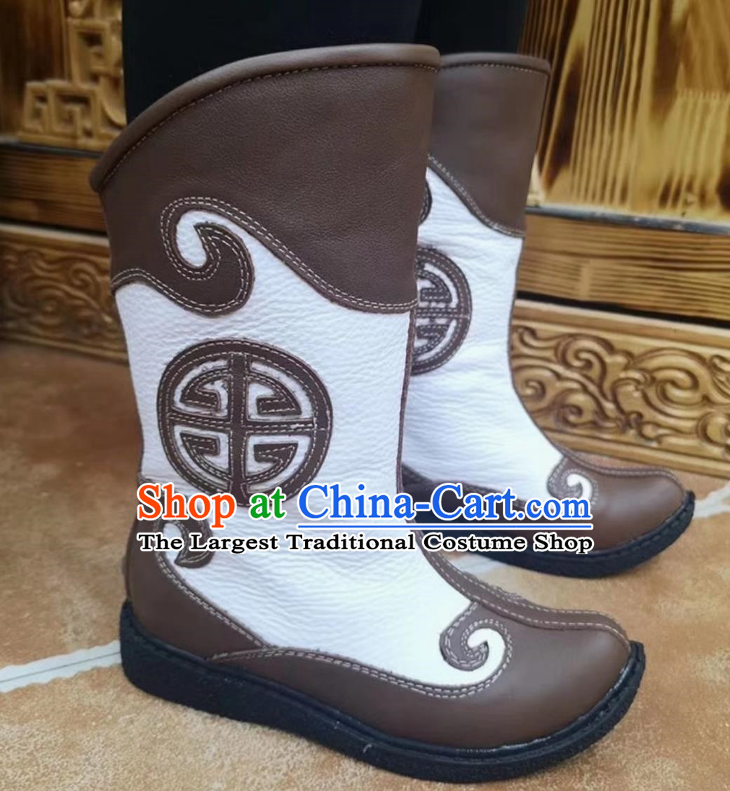 Dark Brown Children Mongolian Boots Ethnic Style Genuine Leather Knight Boots Martin Boots For Boys And Girls Dance Performances Daily Wear Boots