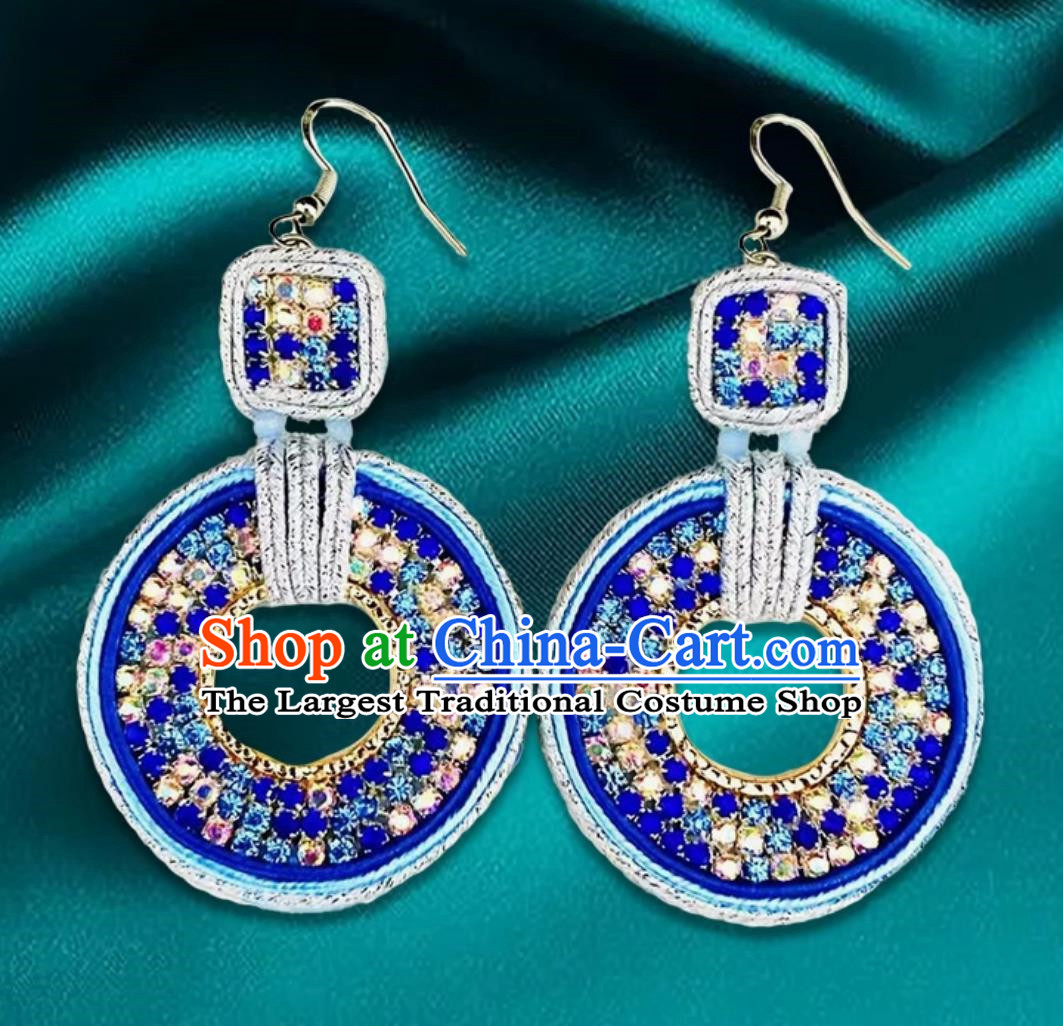Blue Mongolian Fashion Geometric Diamond Ethnic Style Earrings Women Earrings Exotic Style Ear Clips
