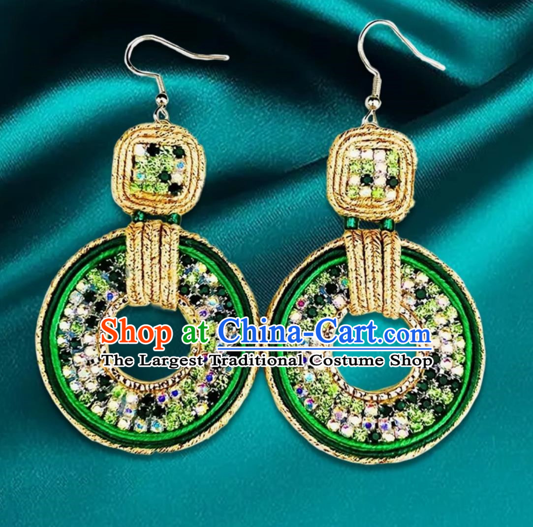 Green Mongolian Fashion Geometric Diamond Ethnic Style Earrings Women Earrings Exotic Style Ear Clips