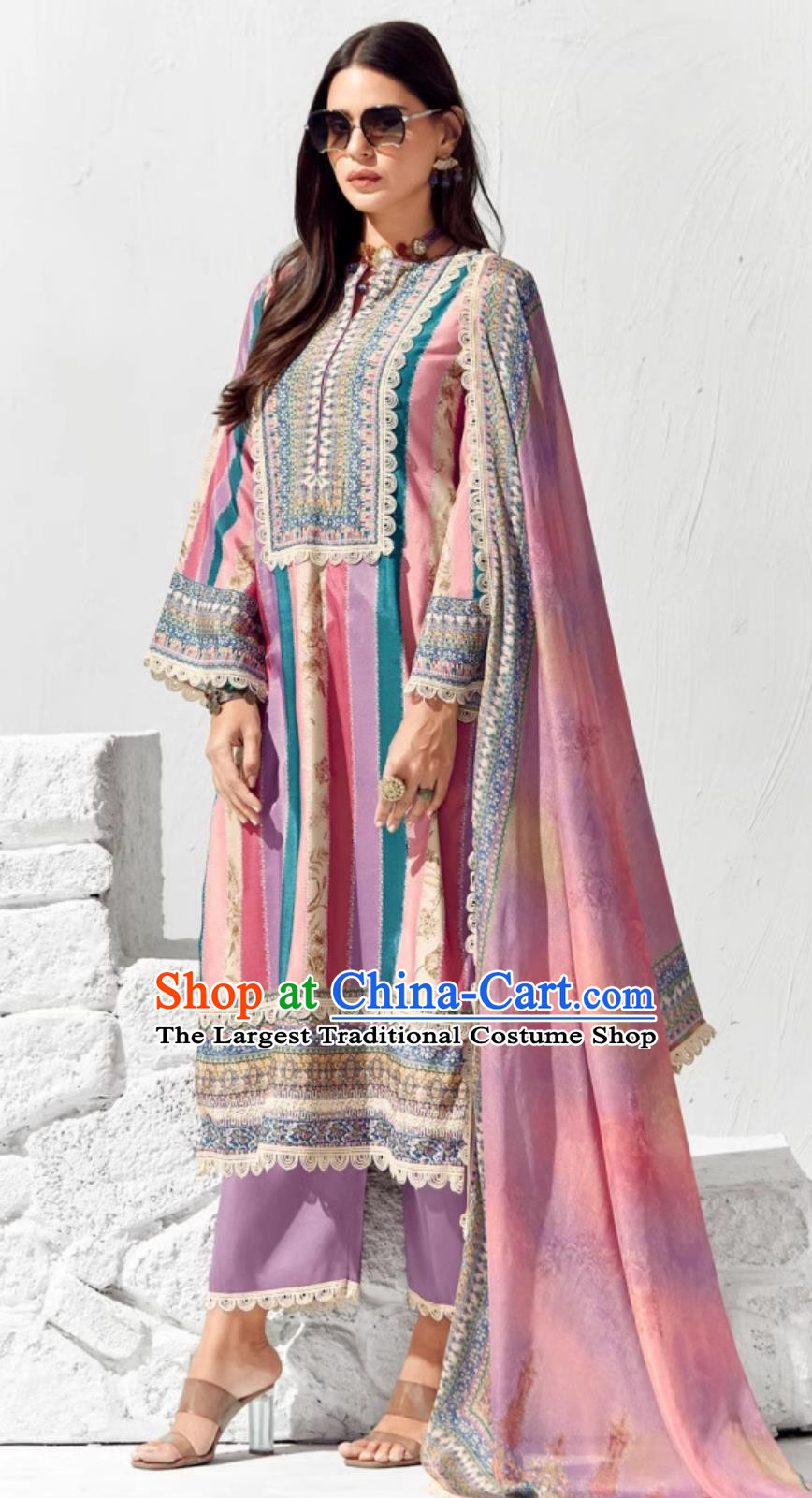 Indian Pink Three Piece Tailor Made Exotic Women Clothing