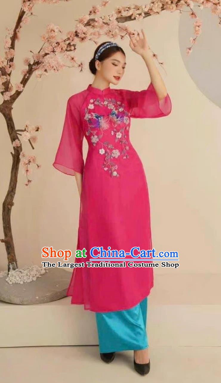 Vietnamese Ao Dai Children Clothing Parent Child Wear Cheongsam Stage Wear Performance Clothing Embroidered Slit Two Piece Set