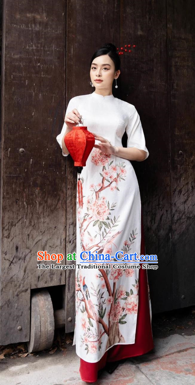 Pink Ao Dai Cheongsam Dress Plus Size Chinese Style Young Version Improved Cheongsam With Flower And Bird Patterns