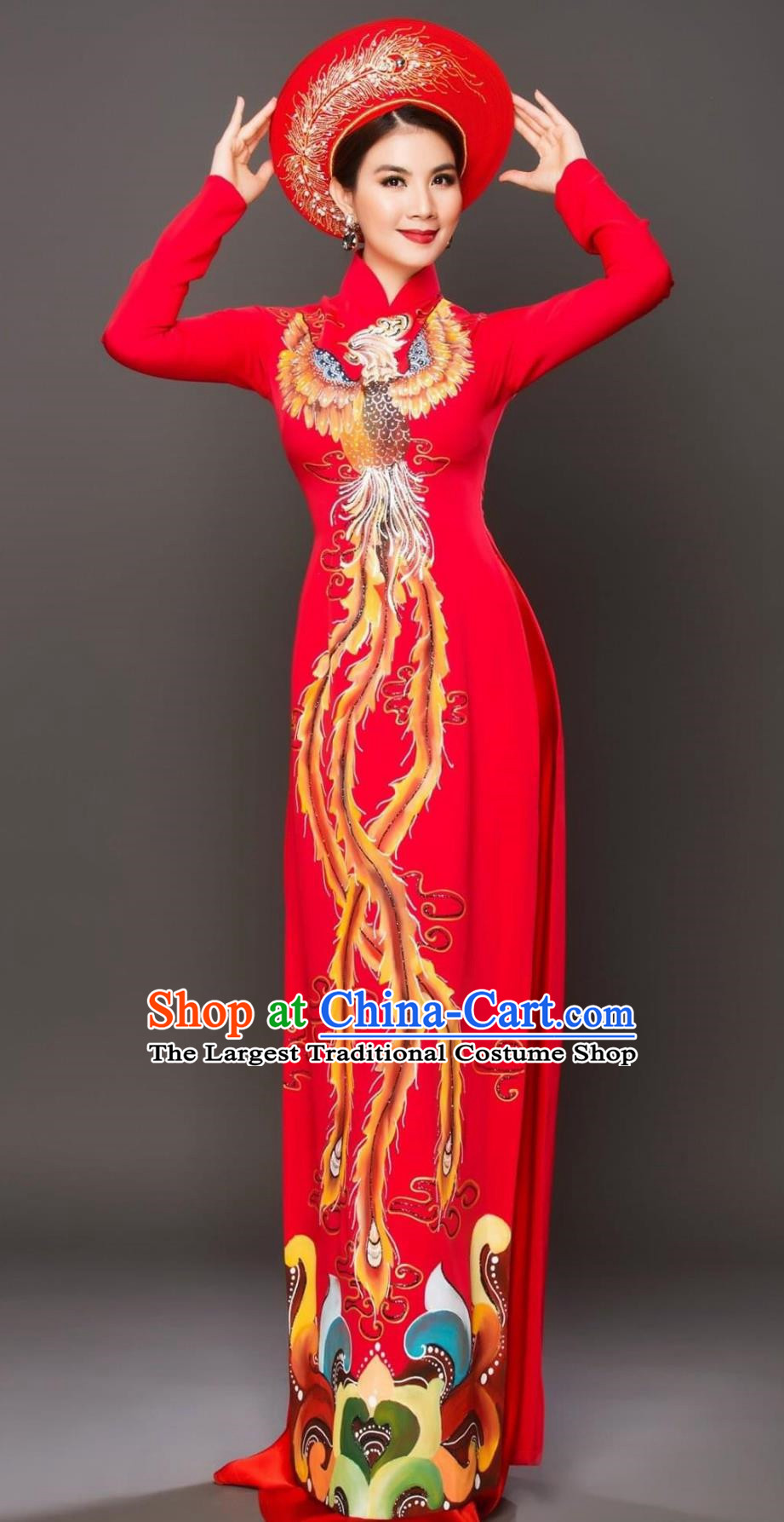 Vietnamese Ao Dai Catwalk Cheongsam Long Performance Costume Bridal Cheongsam Stage Skirt