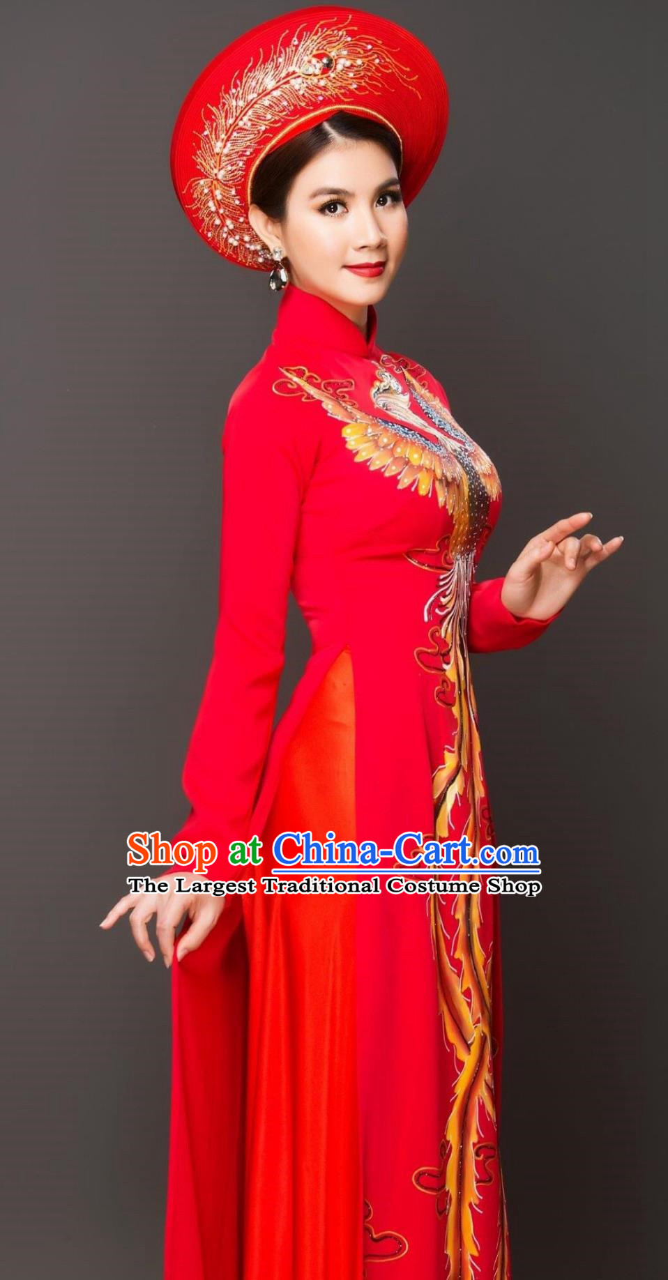 Vietnamese Ao Dai Catwalk Cheongsam Long Performance Costume Bridal Cheongsam Stage Skirt