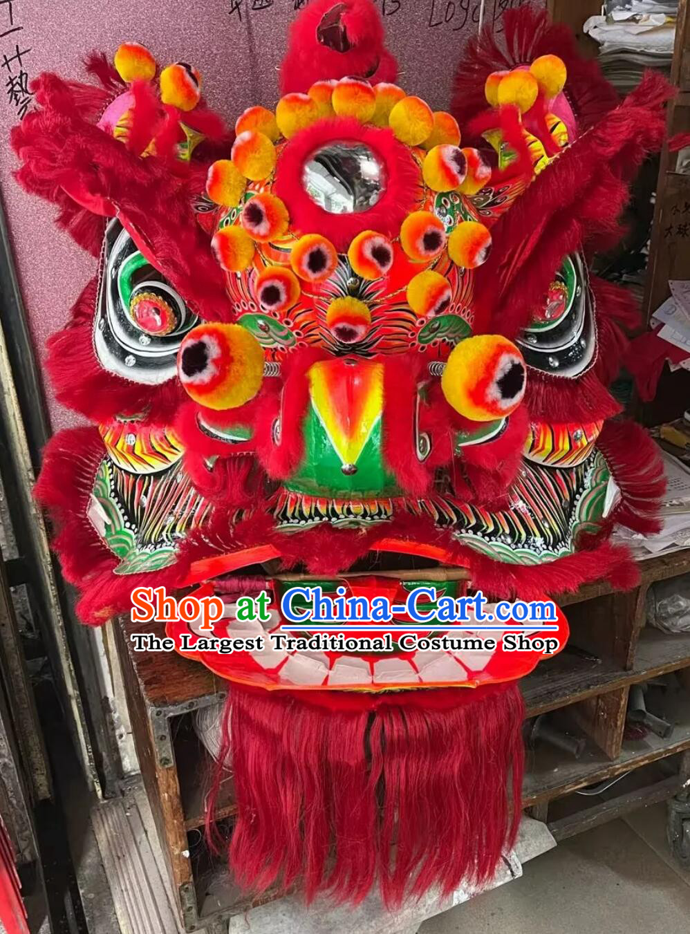 Professional Dancing Lion Head Handmade Fut San Lion Chinese Traditional Dance Lion Costumes Complete Set