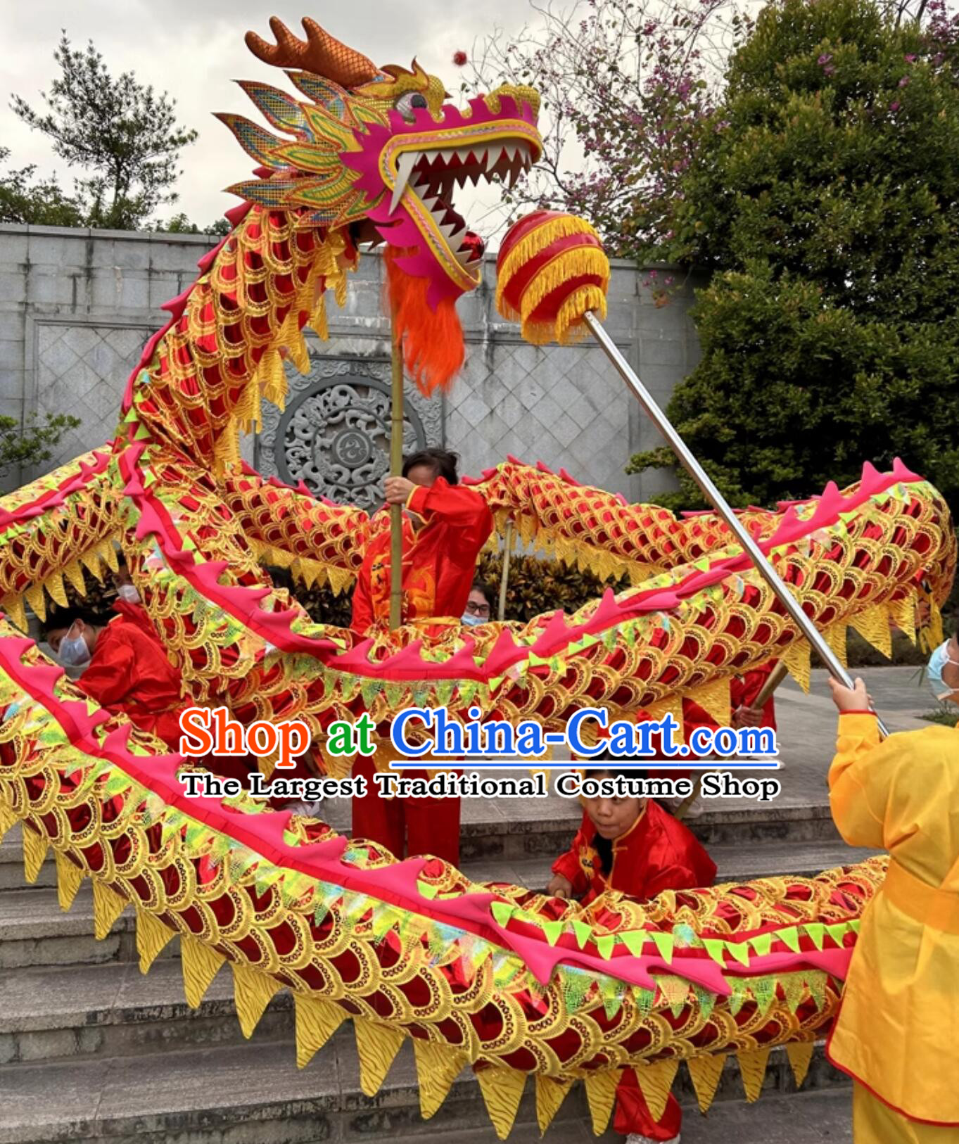 Chinese New Year Dancing Dragon Handmade Dragon Head Celebration Parade Red Dance Dragon Costume Complete Set