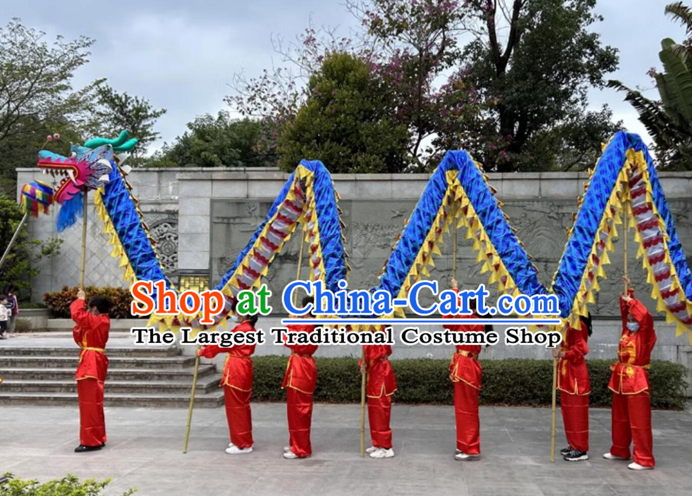 Handmade Dragon Head Chinese Celebration Parade Blue Dance Dragon New Year Dancing Dragon Costume Complete Set