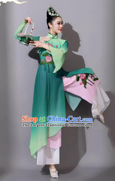 Classical Dance Performance Costume For Women Lotus Song Yangko Dance Clothing Chinese Fan Dance Umbrella Dance Green Outfit