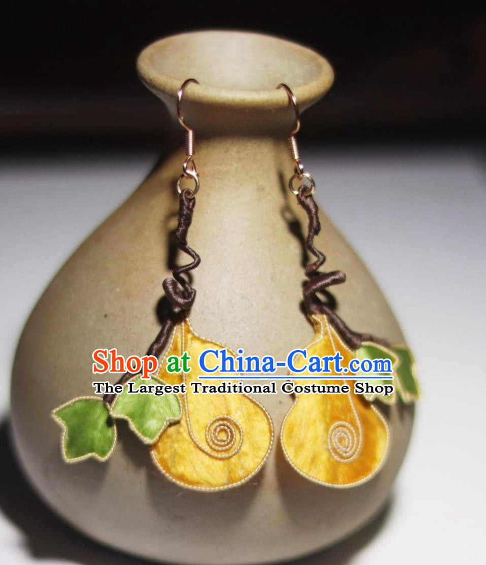 Intangible Cultural Heritage Handmade Gourd Eardrops Velvet Flower Silk Imitation Diancui Ear Jewelries Chinese Hanfu Qipao Accessories Earrings