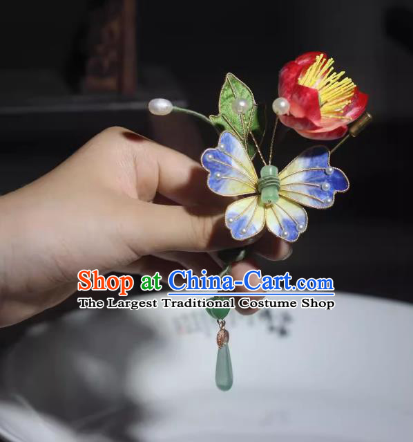 Chinese Hanfu Qipao Jewelry Intangible Cultural Heritage Handmade Breastpin Velvet Butterfly Silk Brooch