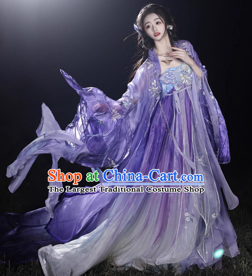 Hanfu Online Shop Chinese Ancient Fairy Costumes Princess Purple Embroidered Dress