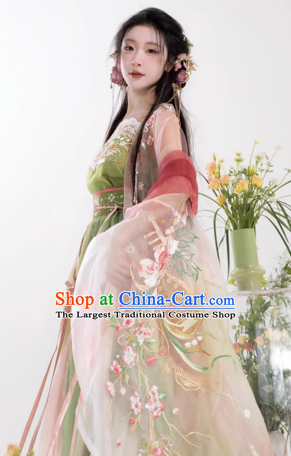 Online Shop Hanfu Chinese Ancient Goddess Embroidered Garment Costumes Tang Dynasty Princess Green Dresses