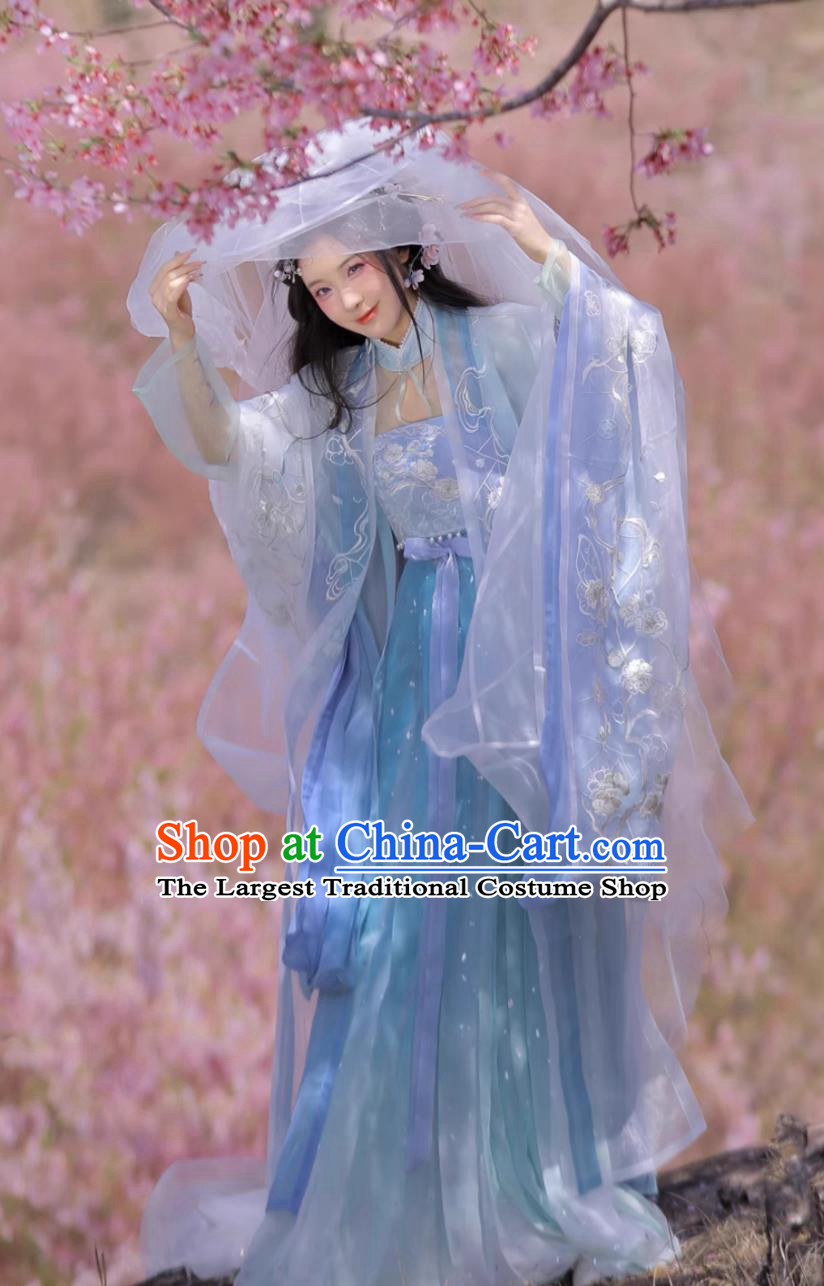 Online Hanfu Shop Chinese Ancient Fairy Garment Costumes Embroidered Blue Dresses Complete Set
