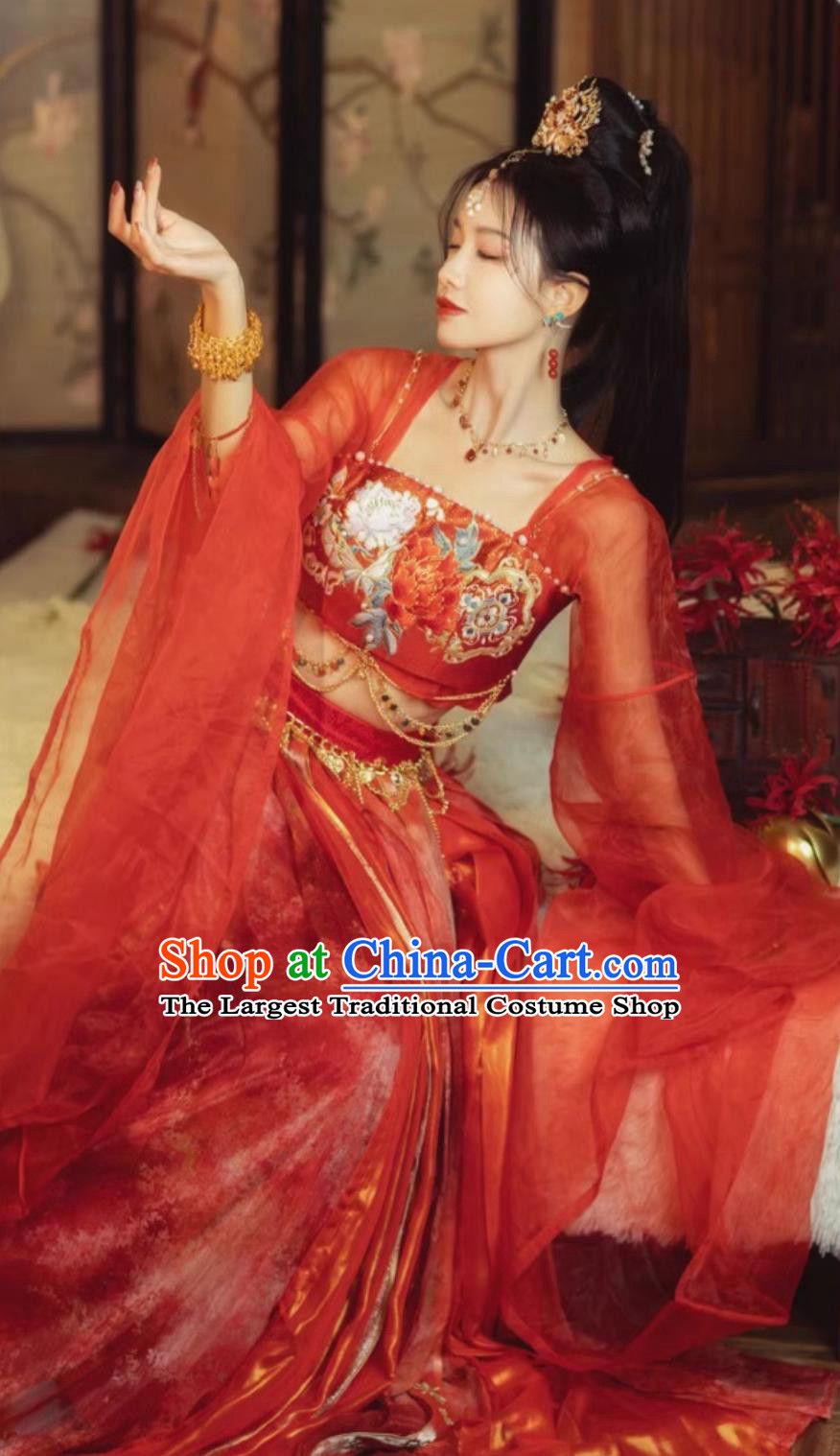 Traditional Ancient Western Regions Dance Lady Red Dresses Chinese Ethnic Princess Costume Hanfu Clothing Online Shop