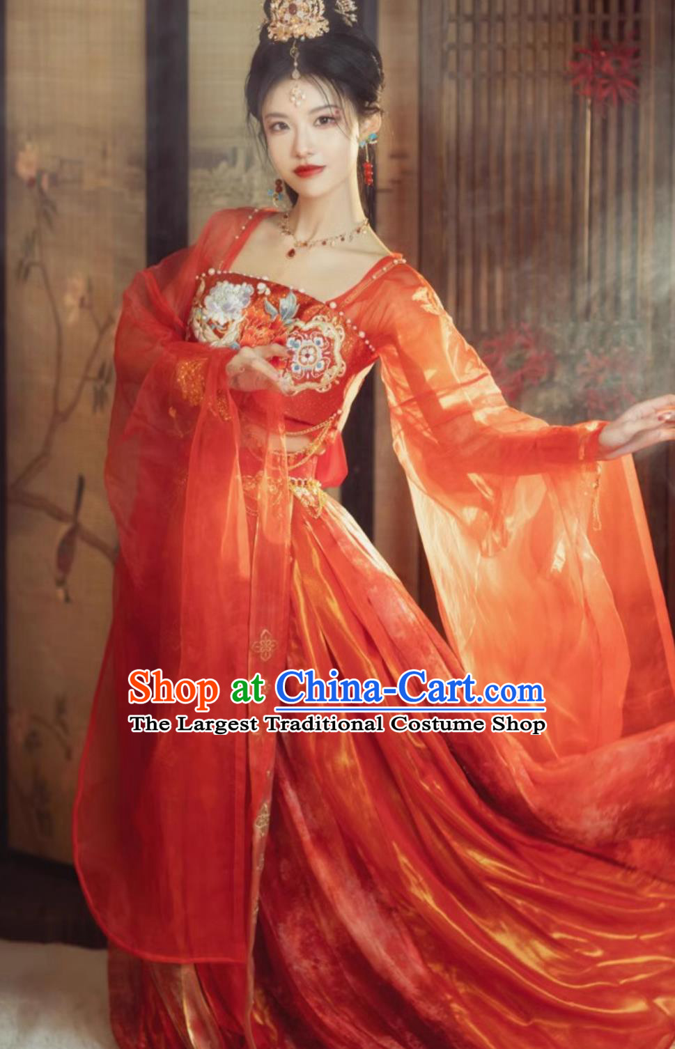 Traditional Ancient Western Regions Dance Lady Red Dresses Chinese Ethnic Princess Costume Hanfu Clothing Online Shop