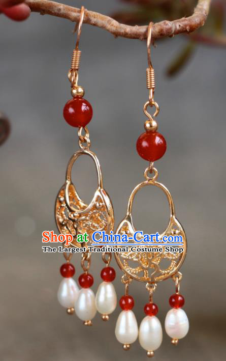China Tang Dynasty Empress Accessories Ancient Princess Ear Jewelries Handmade Agate Earrings
