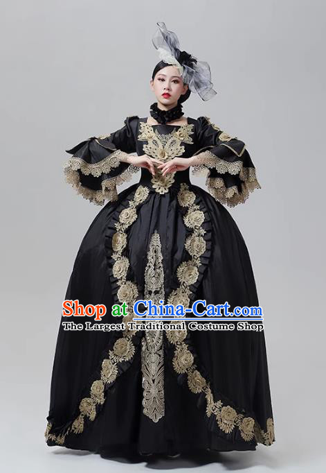 European Court Clothing British Medieval Royal Aristocratic Dress Stage Outfit Black Rococo Long Dress