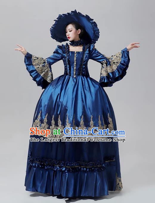 Rococo Performance Costume Blue European Court Dress Medieval Evening Dress Stage Outfit