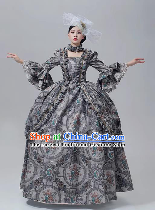 Stage Outfit Rococo Performance Costume European Court Grey Dress Medieval Evening Dress