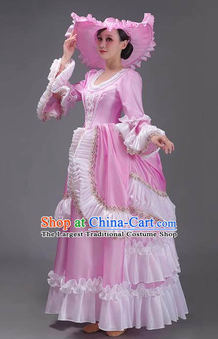 European Drama Show Pink Long Dress Court Garment French Medieval Rococo Retro Style Princess Costume