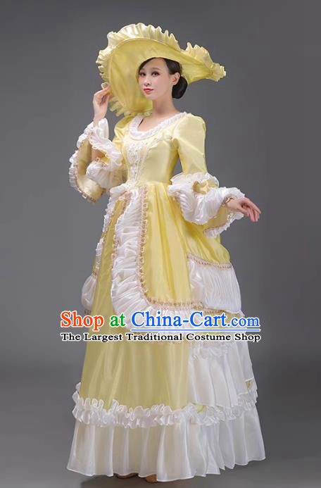 French Rococo Retro Style Princess Costume European Medieval Drama Show Yellow Long Dress Court Garment