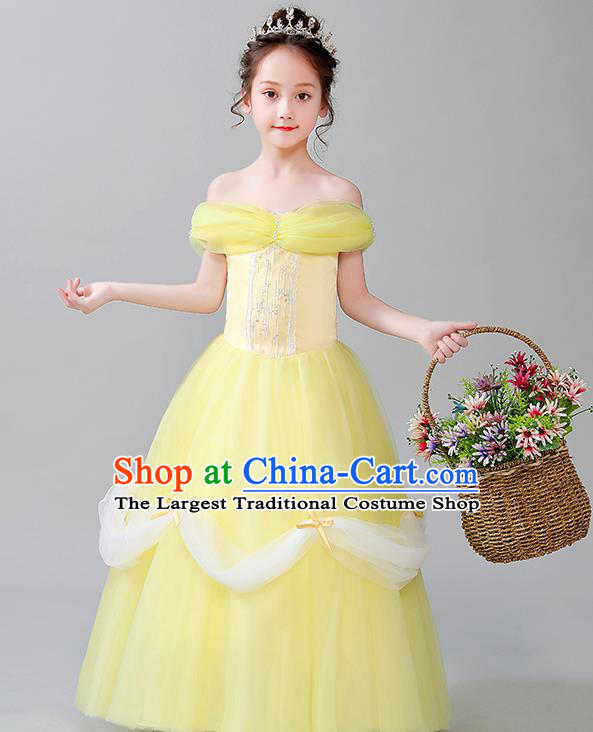 Christmas Children Performance Costume Yellow Girl Princess Dress Birthday Full Dress
