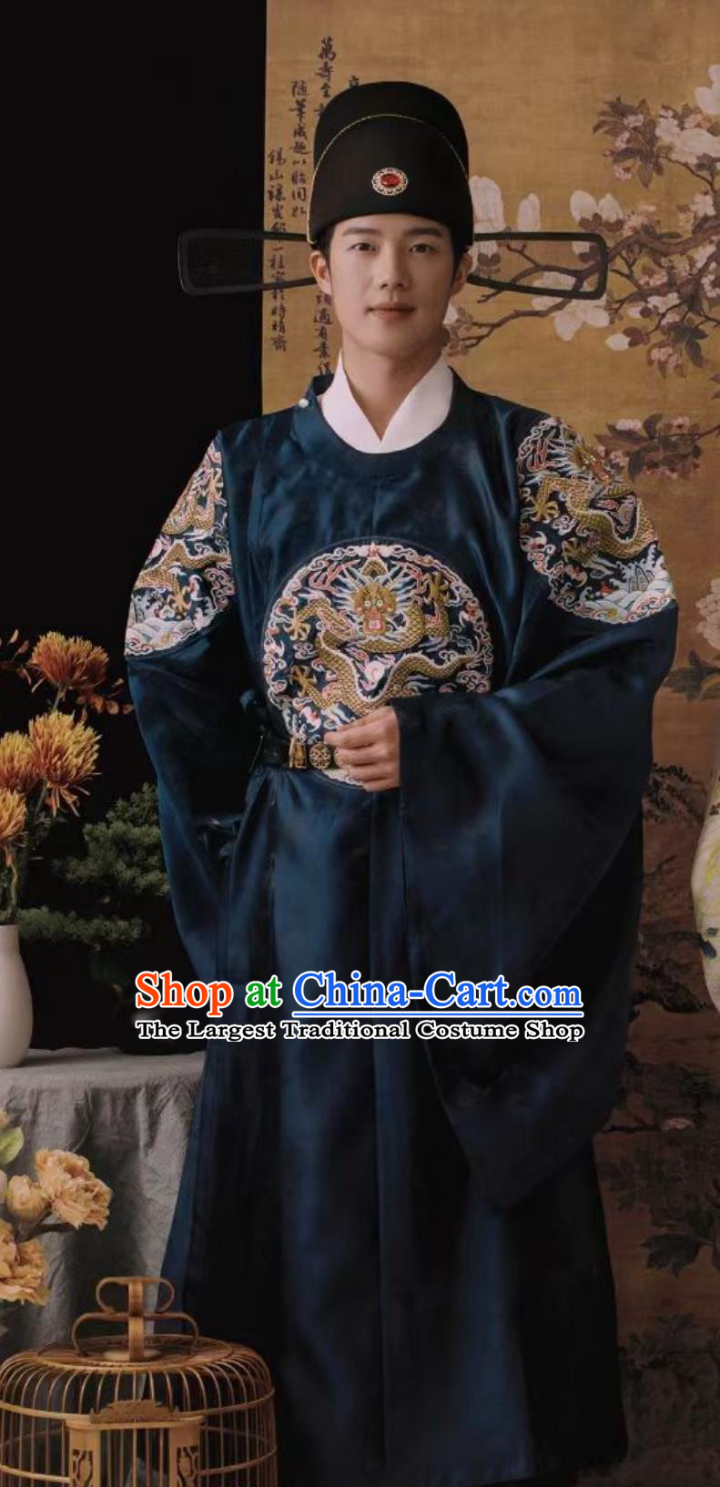 Traditional Hanfu Man Wedding Clothing Ancient Chinese Ming Dynasty Costumes Blue Official Robe Online Buy