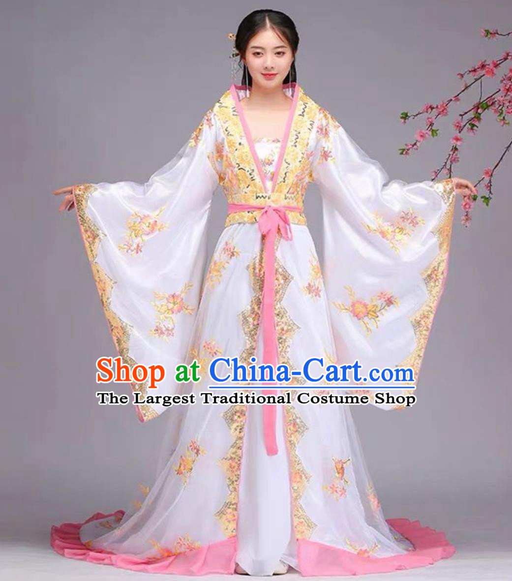 Ancient Chinese Tang Dynasty Imperial Concubine Costume White Long Tail Dress Online Buy Traditional Hanfu Empress Clothing