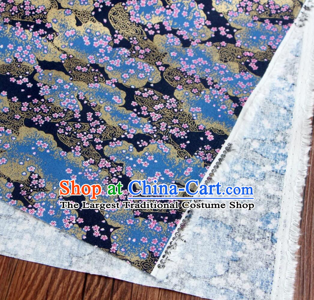 Dark Blue Traditional Japanese Fabric Classical Cherry Blossom Pattern Fabric