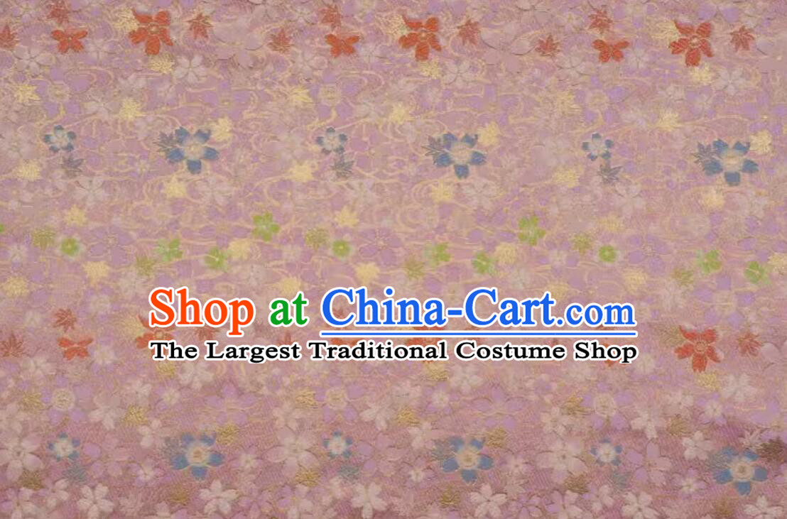 Classical Cherry Blossom Pattern Lilac Brocade Qipao Fabric Traditional Kimono Fabric