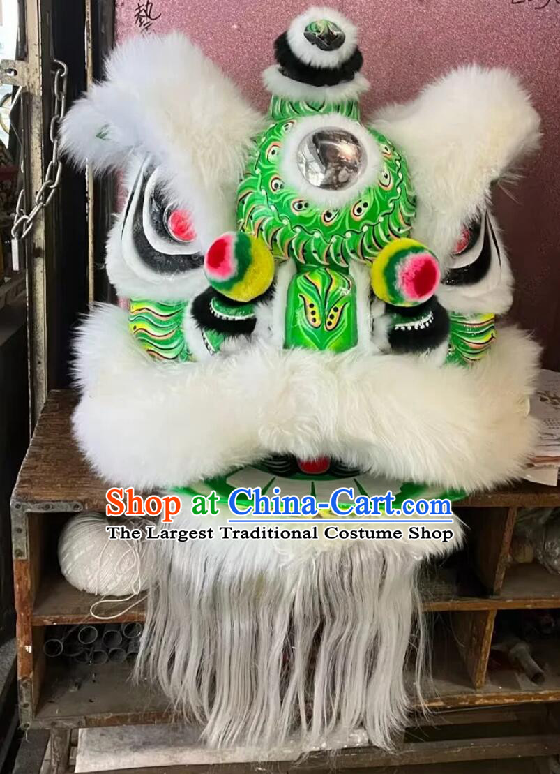 China Fut San Dancing Lion Chinese White Wool Lion Dance Equipment Online Shop Traditional Handmade Green Lion Costume Complete Set